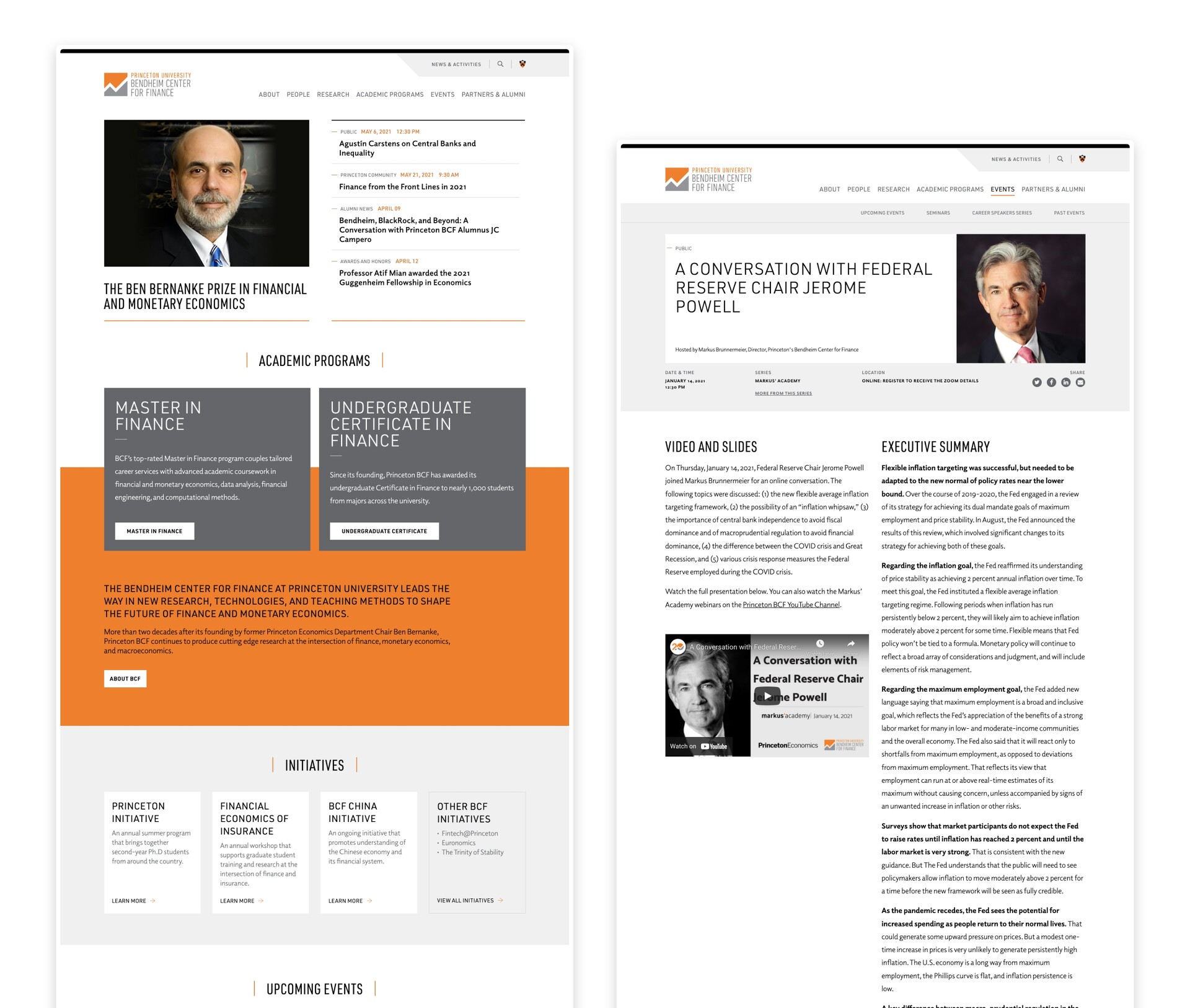 Bendheim Center for Finance at Princeton Website Design Two-Page