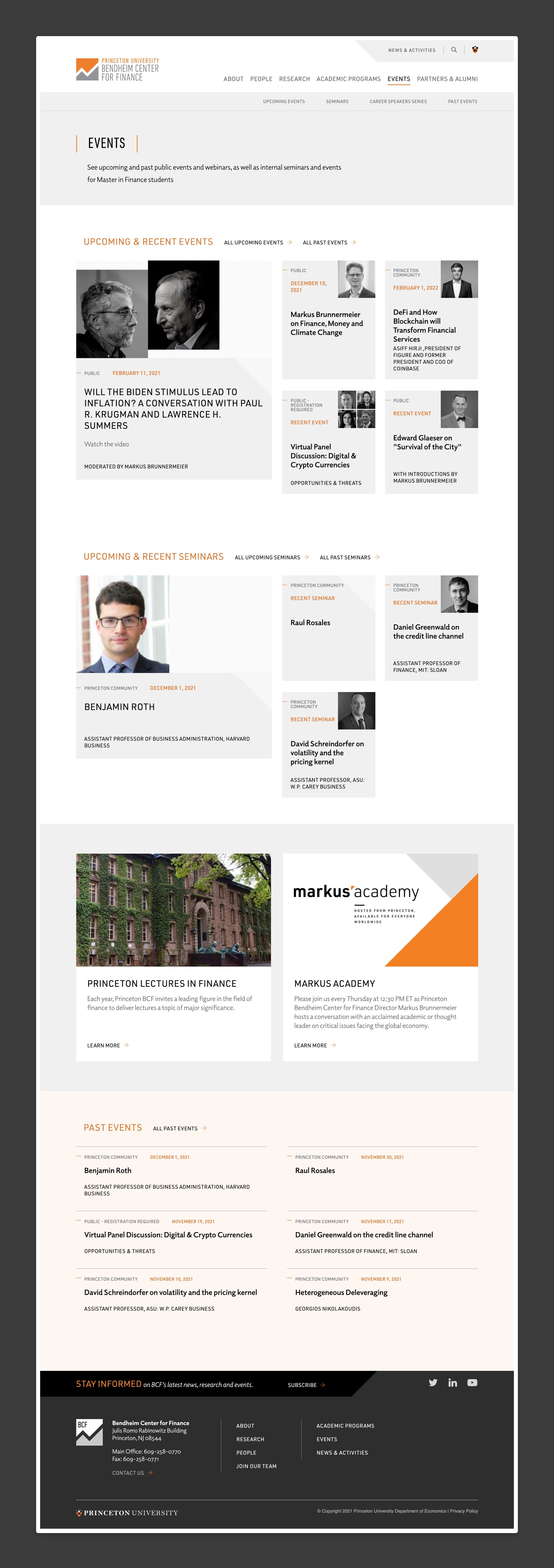 Bendheim Center for Finance at Princeton Website Design Full-Page