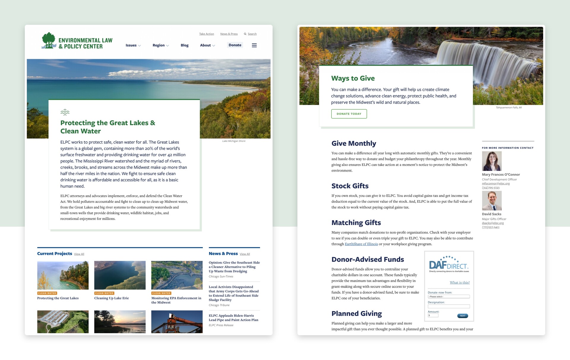 Environmental Law and Policy Center Website Design Two-Page
