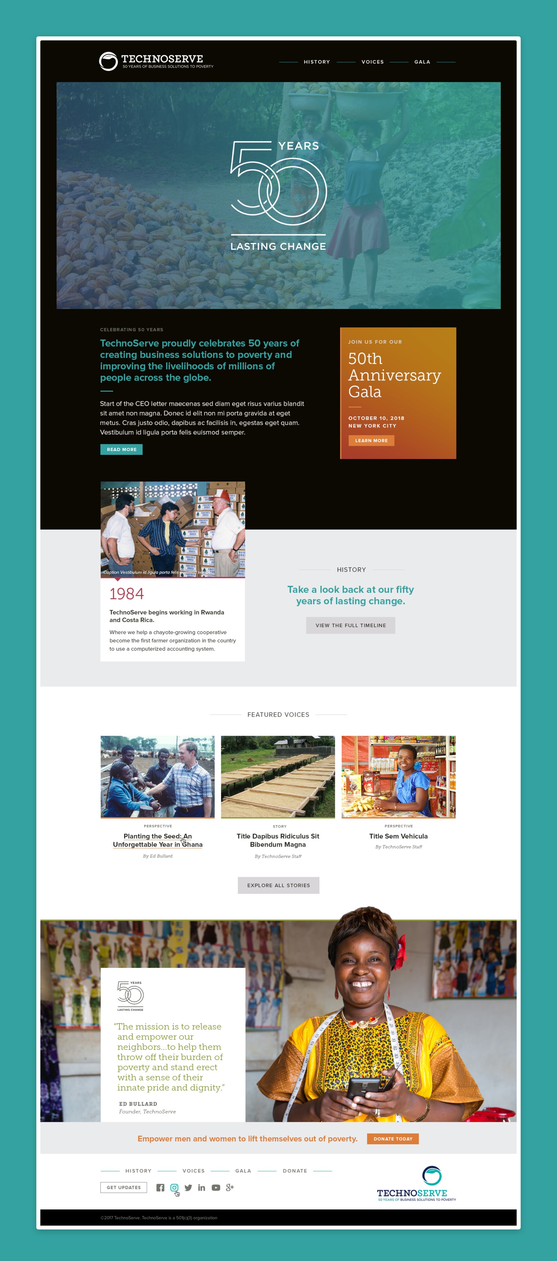 TechnoServe 50th Anniversary Website Design Full-Page