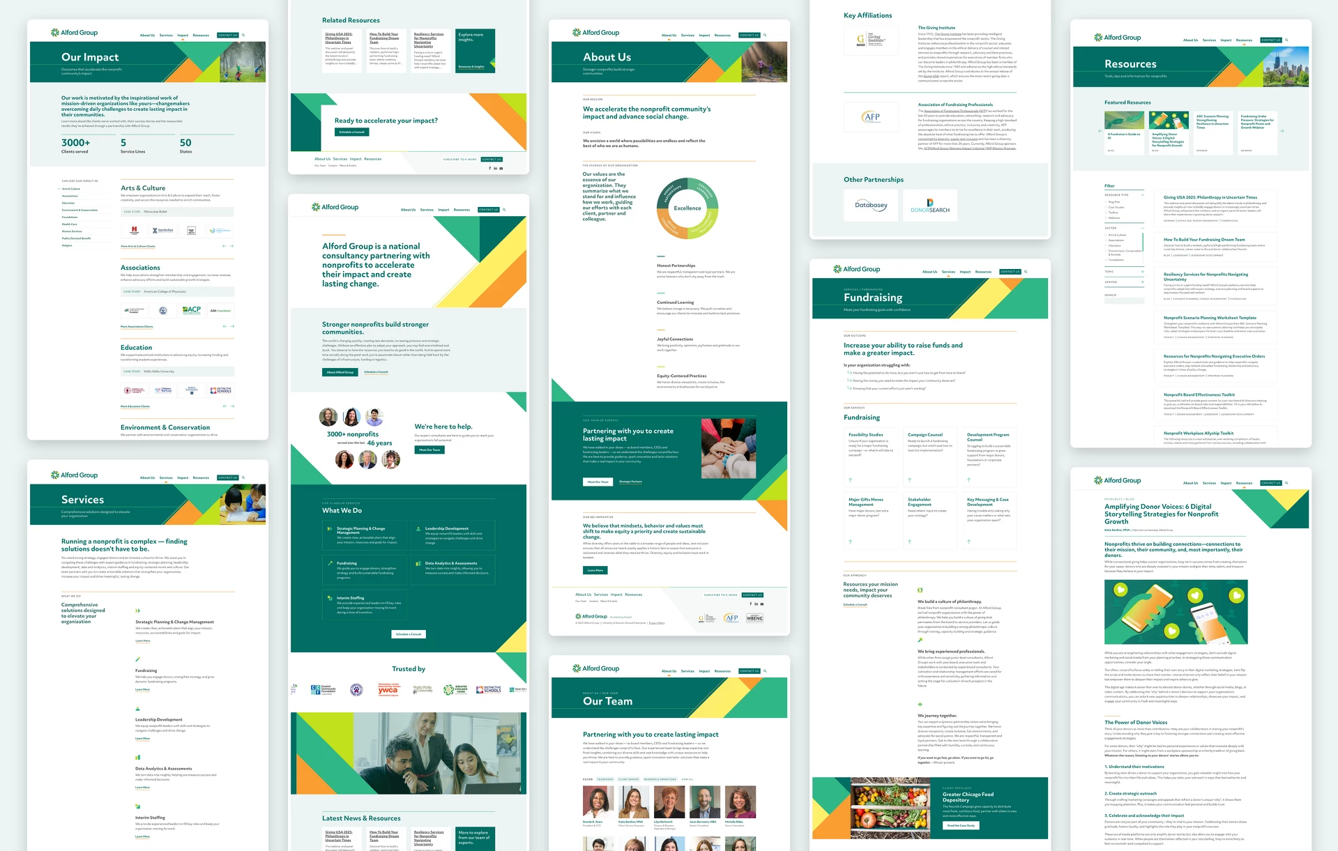 Multiple screens of the Alford Group website.